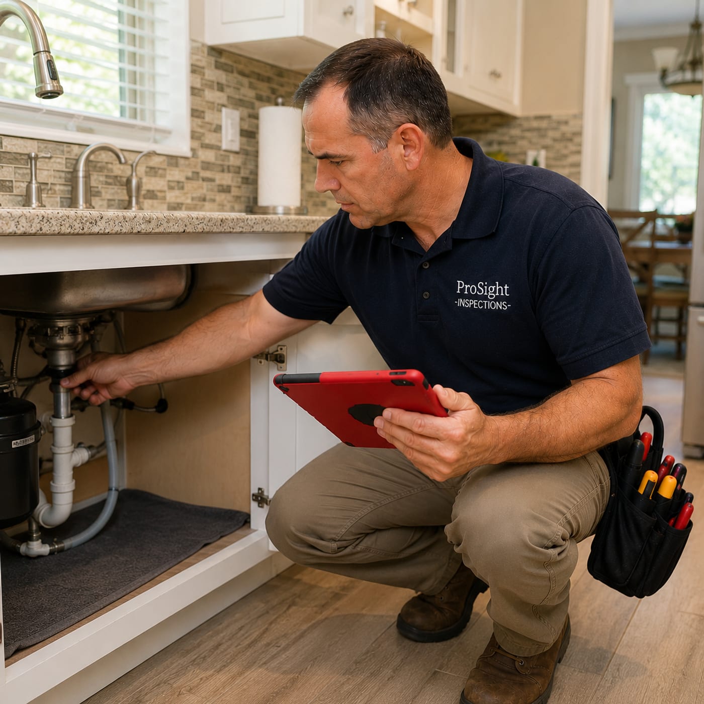 ProSight checking under-sink plumbing